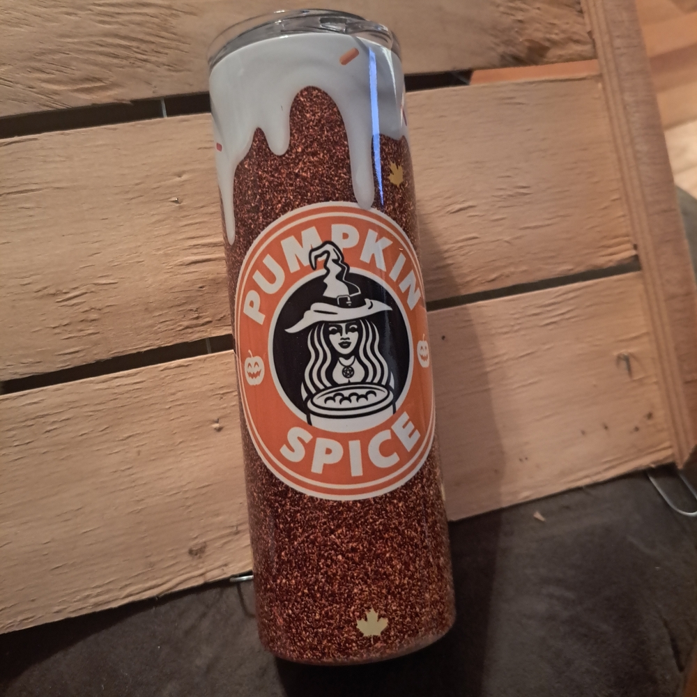 Pumpkin Spice Glitter Tumbler with White Drip